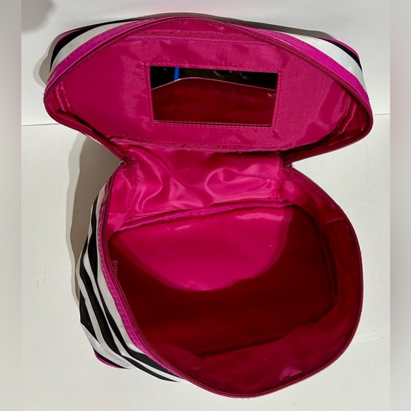 Caboodles Soft Case Makeup Hair Care Travel Case Pink Black Striped Zipper - Picture 8 of 11